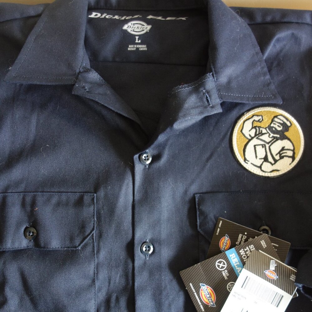 NWT DICKIES Uniform Co Logo: Phil’s Meat Market Black Twill Shirt – Mens Large